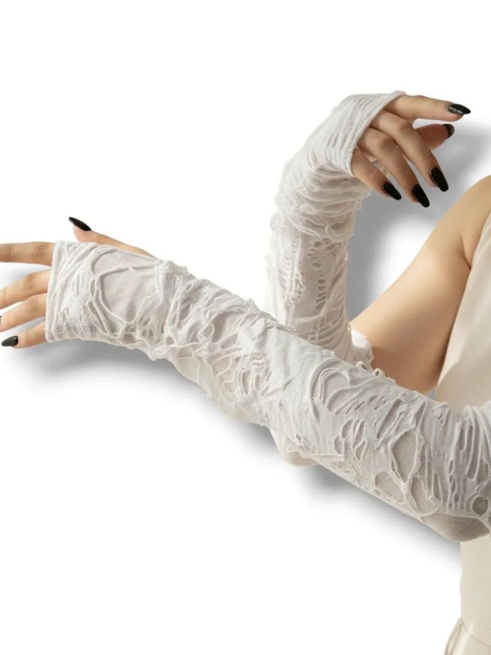 White Bandage Shredded Fingerless Gloves Warmers Straight Jacket Mummy Zombie